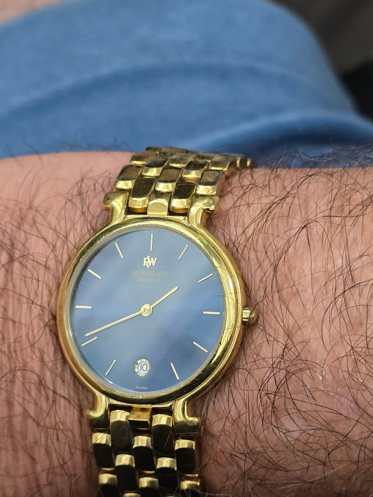 Raymond Weil Genève Gold Plated Blue Dial Date Quartz Watch - Vintage Dress