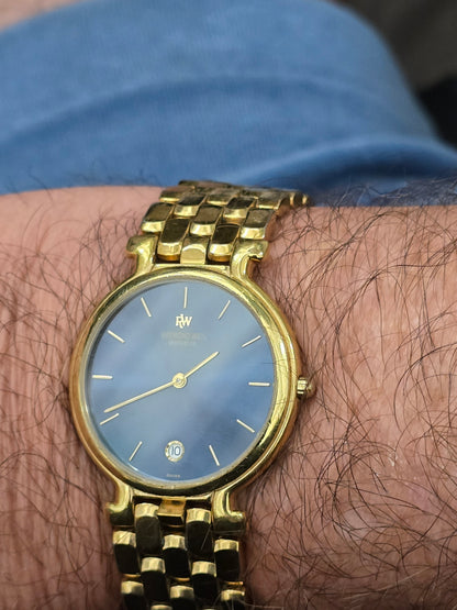 Raymond Weil Genève Gold Plated Blue Dial Date Quartz Watch - Vintage Dress