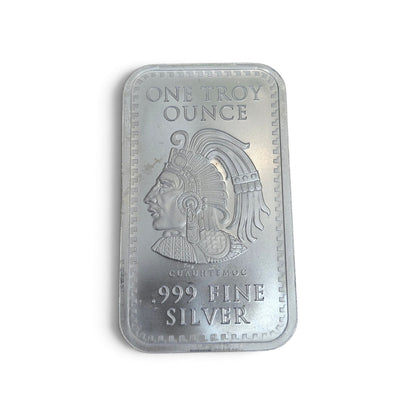1 Troy Ounce .999 Fine Silver Bar – Cuauhtémoc Aztec Calendar Design