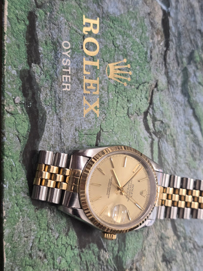 Rolex DateJust 36mm Two-Tone Yellow Gold & Steel Champagne Dial Jubilee Watch full set, model 16233 (sh27500b)