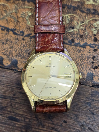 Vintage Zenith Cosmopolitan Gold-Plated Men's Wristwatch – Sunburst Dial, Date