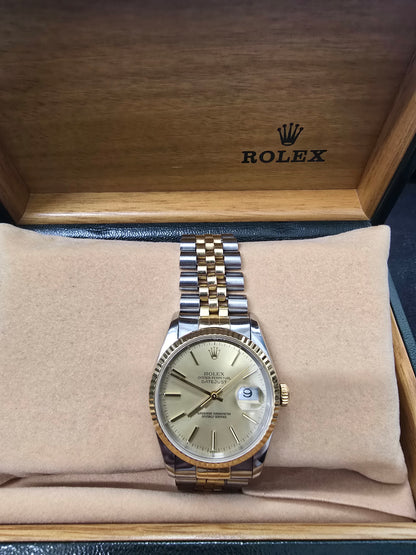 Rolex DateJust 36mm Two-Tone Yellow Gold & Steel Champagne Dial Jubilee Watch full set, model 16233 (sh27500b)