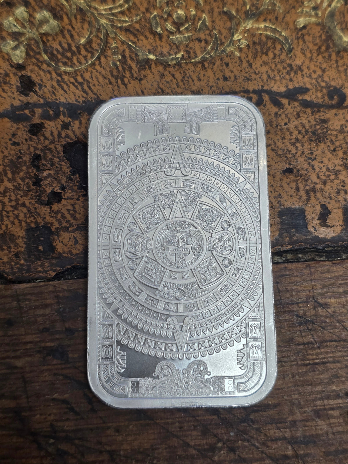 1 Troy Ounce .999 Fine Silver Bar – Cuauhtémoc Aztec Calendar Design