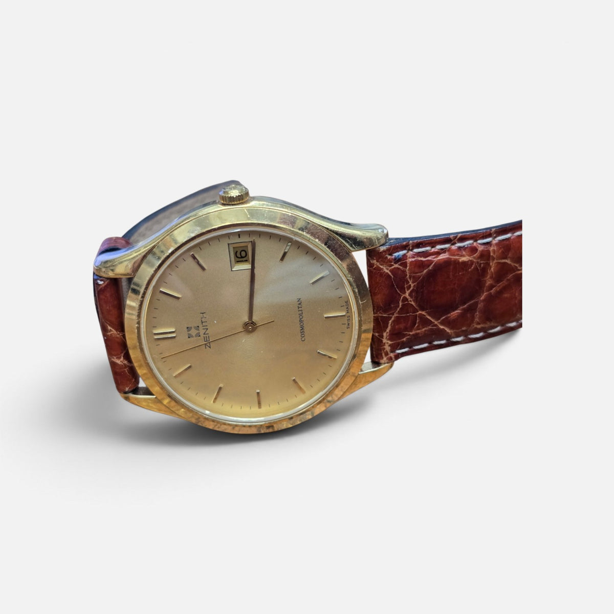 Vintage Zenith Cosmopolitan Gold-Plated Men's Wristwatch – Sunburst Dial, Date