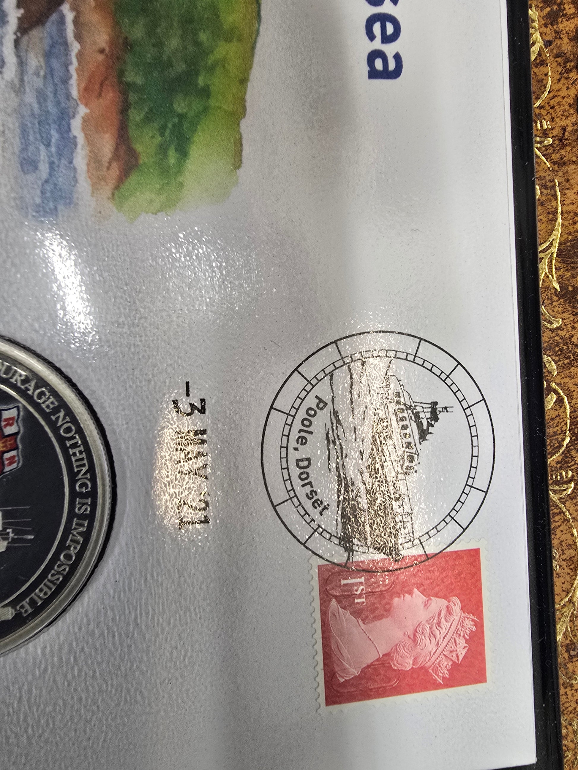 Silver proof £5 coin cover featuring the Harrington & Byrne 2021 lifeboat design, issued by Reeves and Sons.