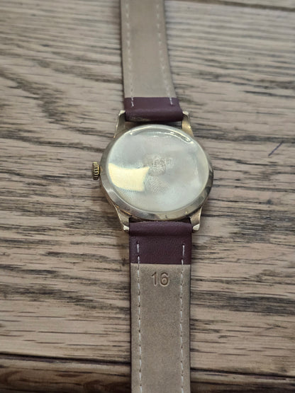 9ct Yellow gold Tudor royal watch on brown leather strap