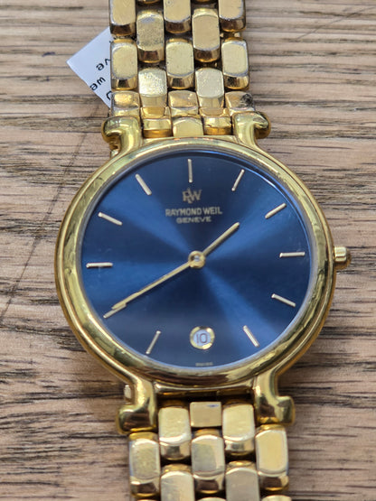 Raymond Weil Genève Gold Plated Blue Dial Date Quartz Watch - Vintage Dress