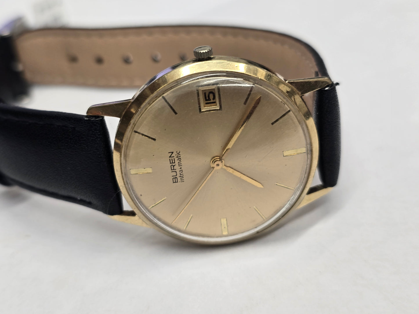Vintage Buren Intra-Matic Automatic Gold Plated Men’s Watch – Sunburst Dial & Date (sh25434l)