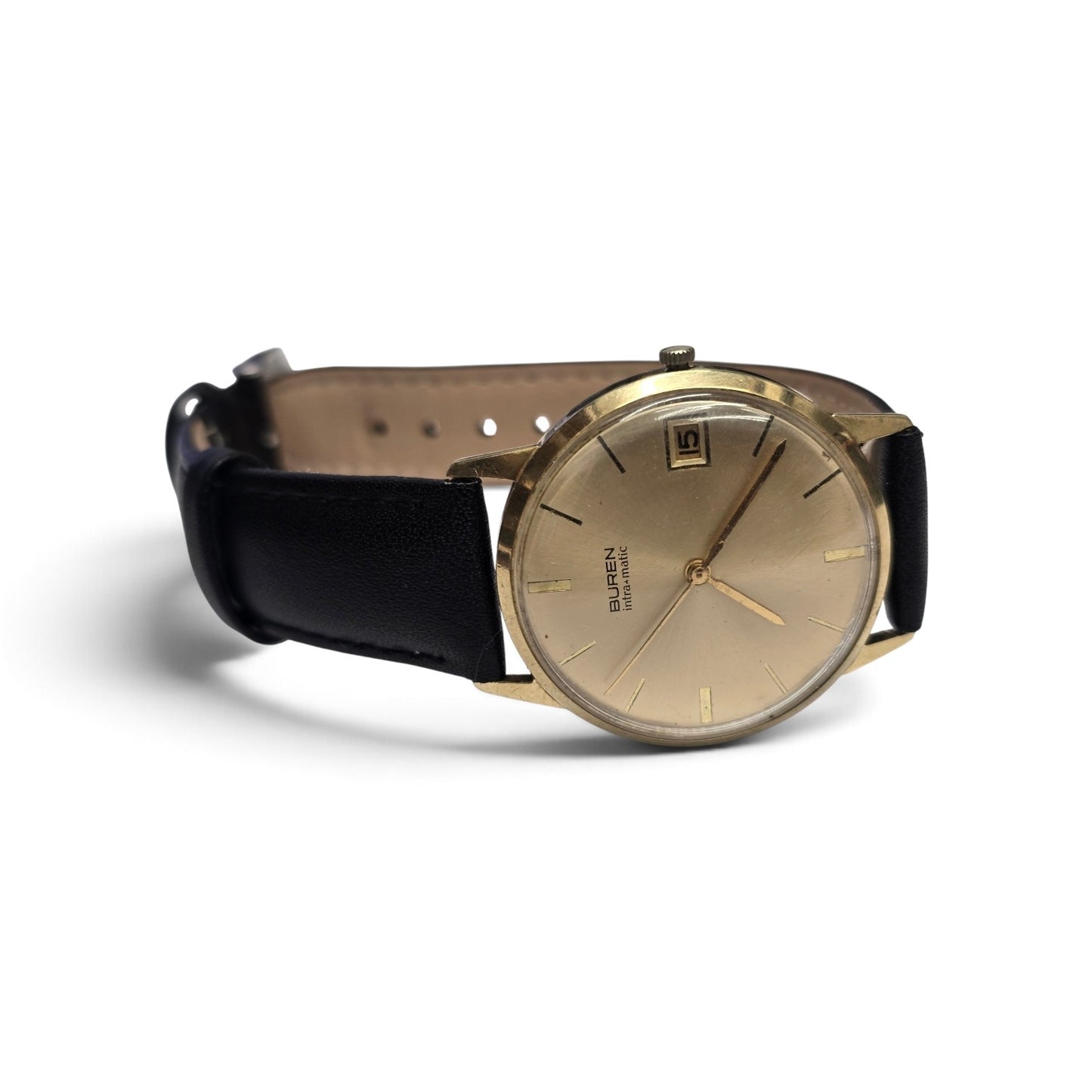 Vintage Buren Intra-Matic Automatic Gold Plated Men’s Watch – Sunburst Dial & Date (sh25434l)