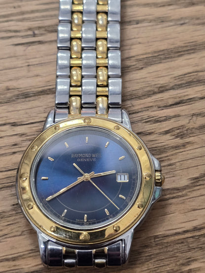 Raymond Weil Genève Two-Tone Blue Dial Date Quartz Watch - Steel & Gold