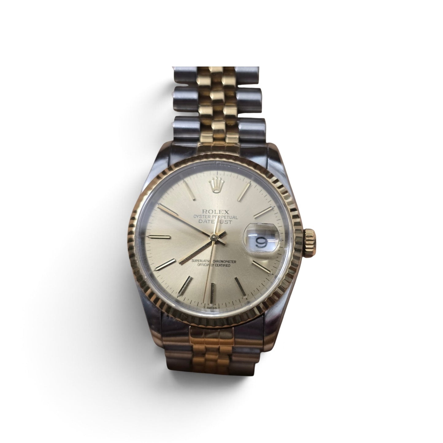 Rolex DateJust 36mm Two-Tone Yellow Gold & Steel Champagne Dial Jubilee Watch full set, model 16233 (sh27500b)