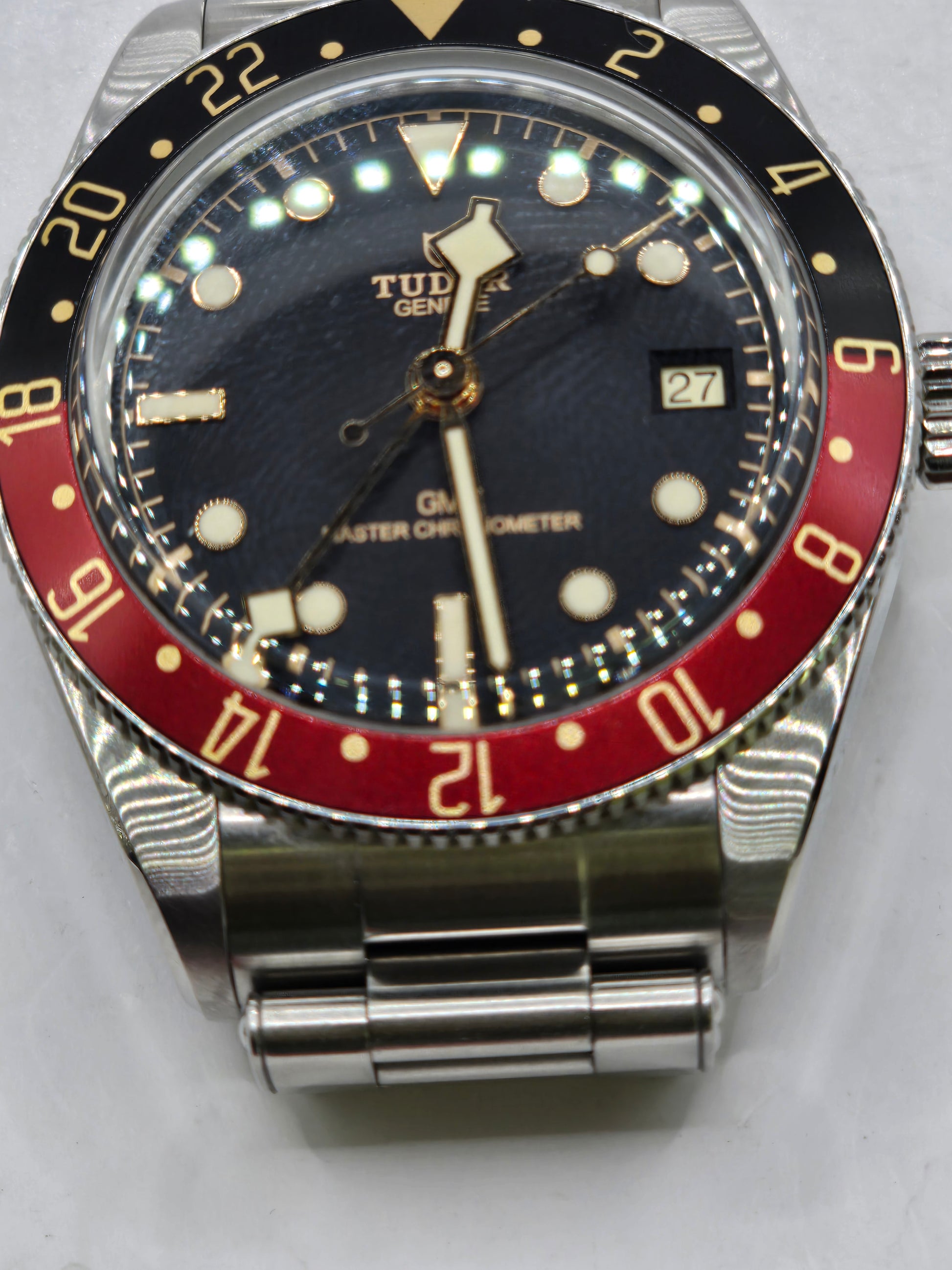 Tudor Black Bay 58 GMT Coke fullset watch with black dial and red and blue bezel, 2024 model, Reeves and Sons.