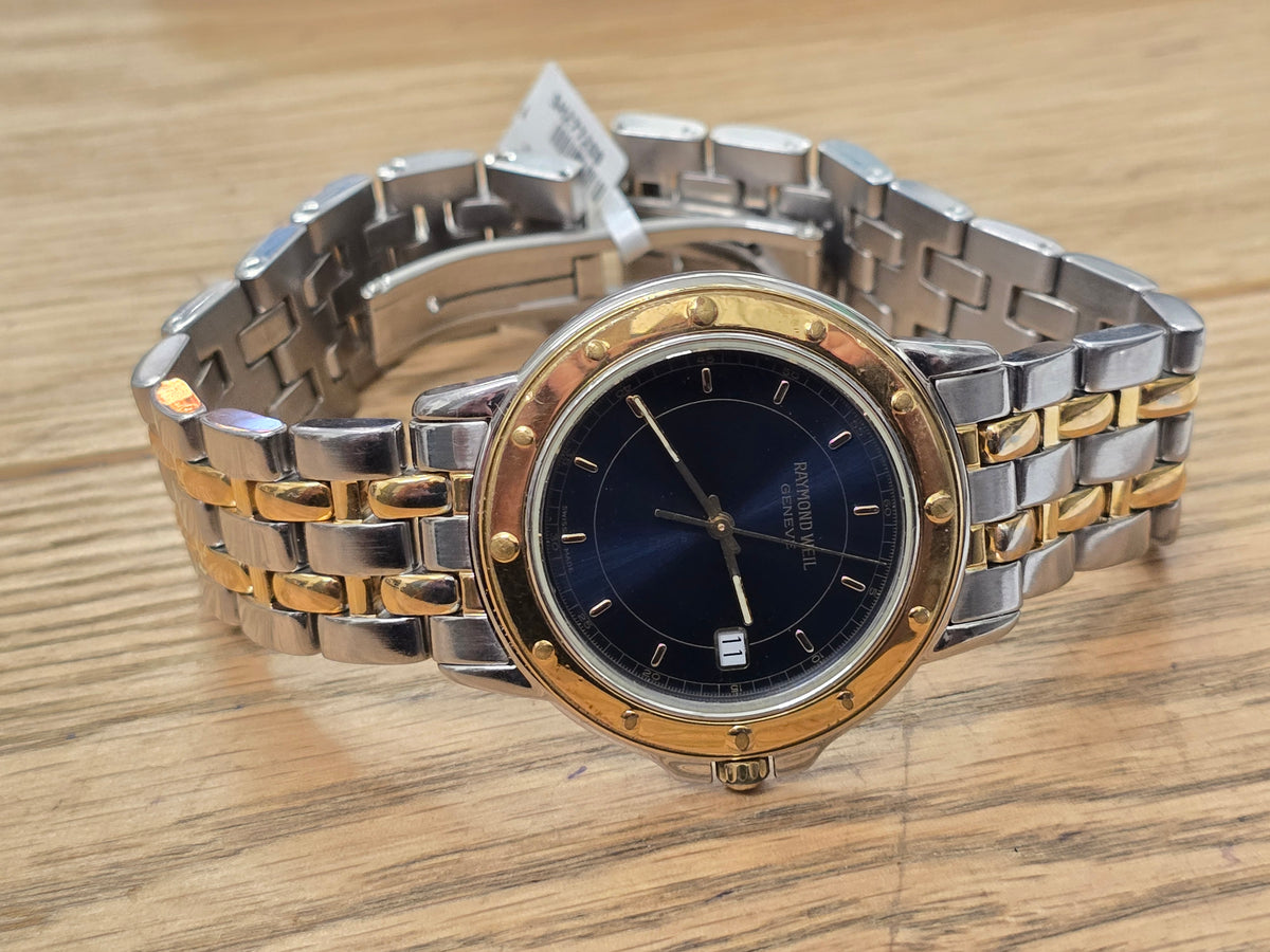 Raymond Weil Genève Two-Tone Blue Dial Date Quartz Watch - Steel & Gold