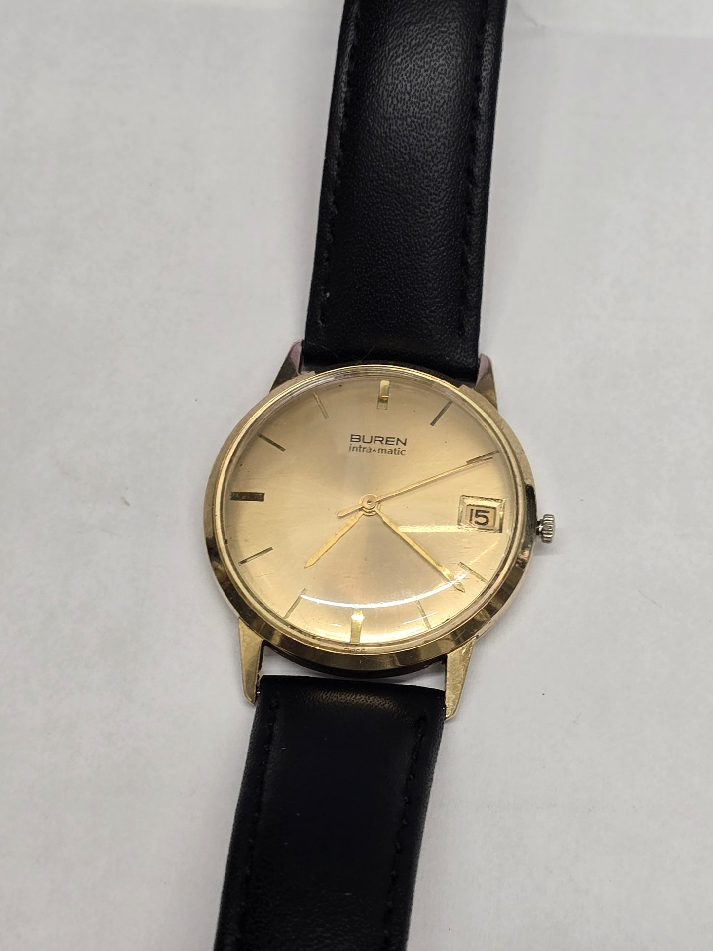 Vintage Buren Intra-Matic Automatic Gold Plated Men’s Watch – Sunburst Dial & Date (sh25434l)