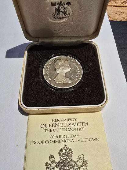 1980 Queen Mother 80th Birthday 25p Silver Proof Crown – Sterling Silver in Original Royal Mint Case (sh24999l)