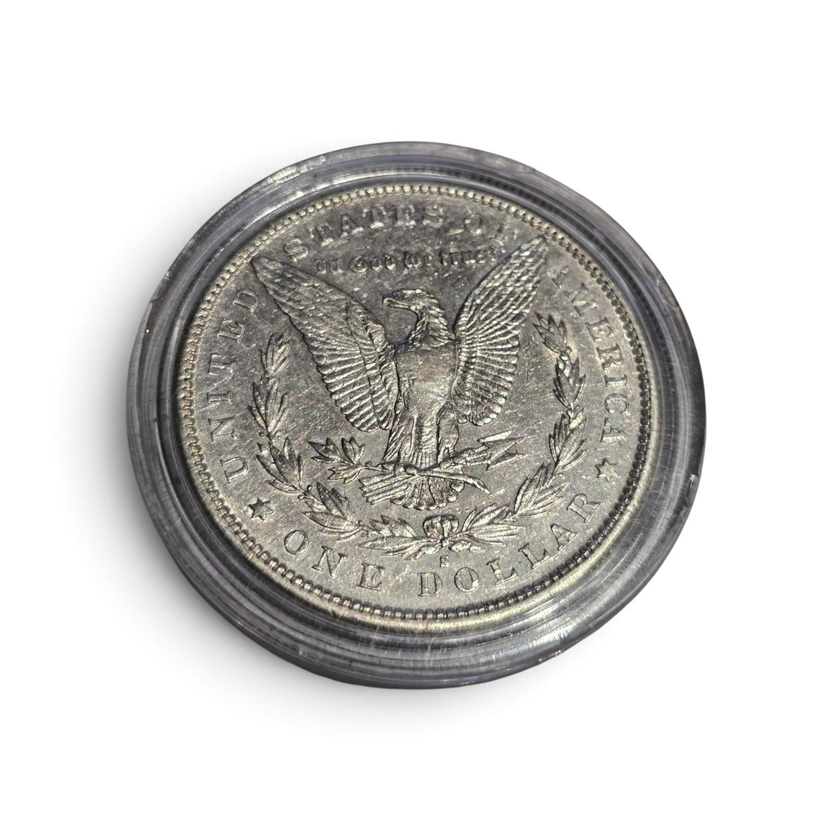 1881 US Morgan Silver Dollar (.900 Silver) – Classic American Vintage Coin in Acrylic Capsule (sh26114b)