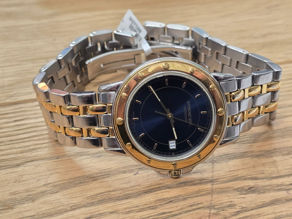 Raymond Weil Genève Two-Tone Blue Dial Date Quartz Watch - Steel & Gold