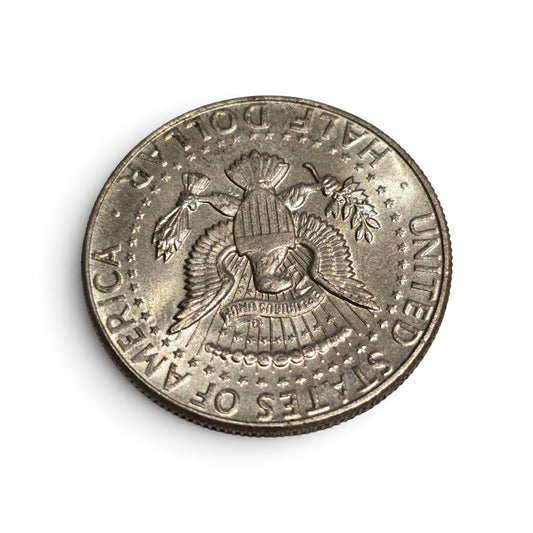 1964 US Kennedy Half Dollar coin by Reeves and Sons, silver proof-like finish, showing obverse with John F. Kennedy's profile.