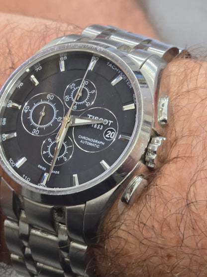 Tissot 1853 Automatic Chronograph Watch – Black Dial, Stainless Steel Bracelet (sh27380b)