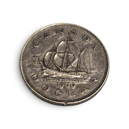 1949 Canada Newfoundland Confederation Silver Dollar (.800 Fine Silver) – Historic Sailing Ship Commemorative. (sh25005l)