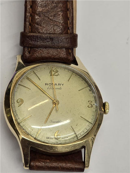 9ct yellow gold Rotary watch with round dial and classic design, showcasing a luxurious timepiece for elegant style.
