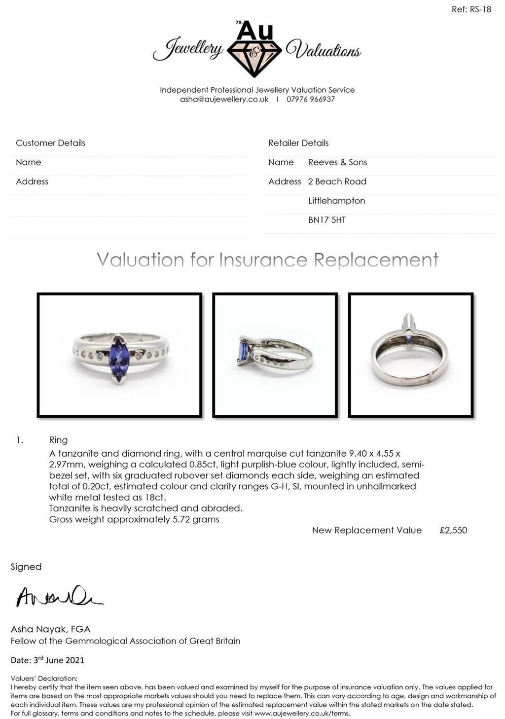 14ct tanzanite and diamond ring featuring a vibrant blue tanzanite gemstone set in a sleek band.