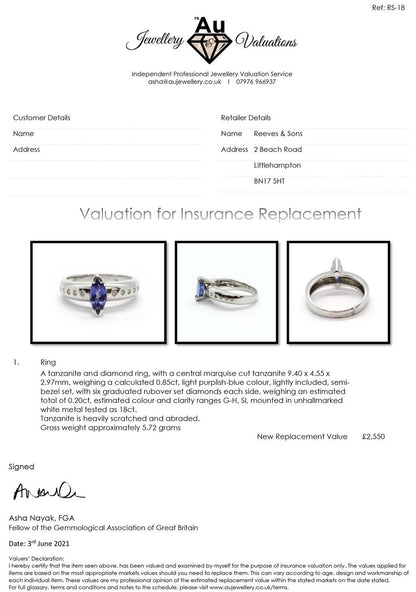 14ct tanzanite and diamond ring featuring a vibrant blue tanzanite gemstone set in a sleek band.