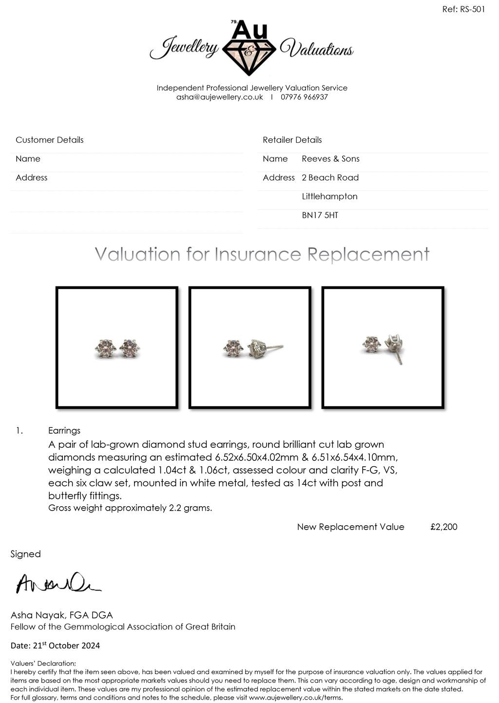 14ct white gold diamond earrings weighing 2.2g, featuring sparkling diamonds set in elegant jewelry design.