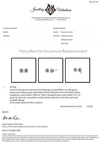 14ct white gold diamond earrings weighing 2.2g, featuring sparkling diamonds set in elegant jewelry design.