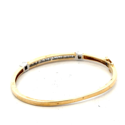 14ct yellow gold diamond bangle with 1 carat total weight, featuring sparkling diamonds in an elegant unbranded jewelry design
