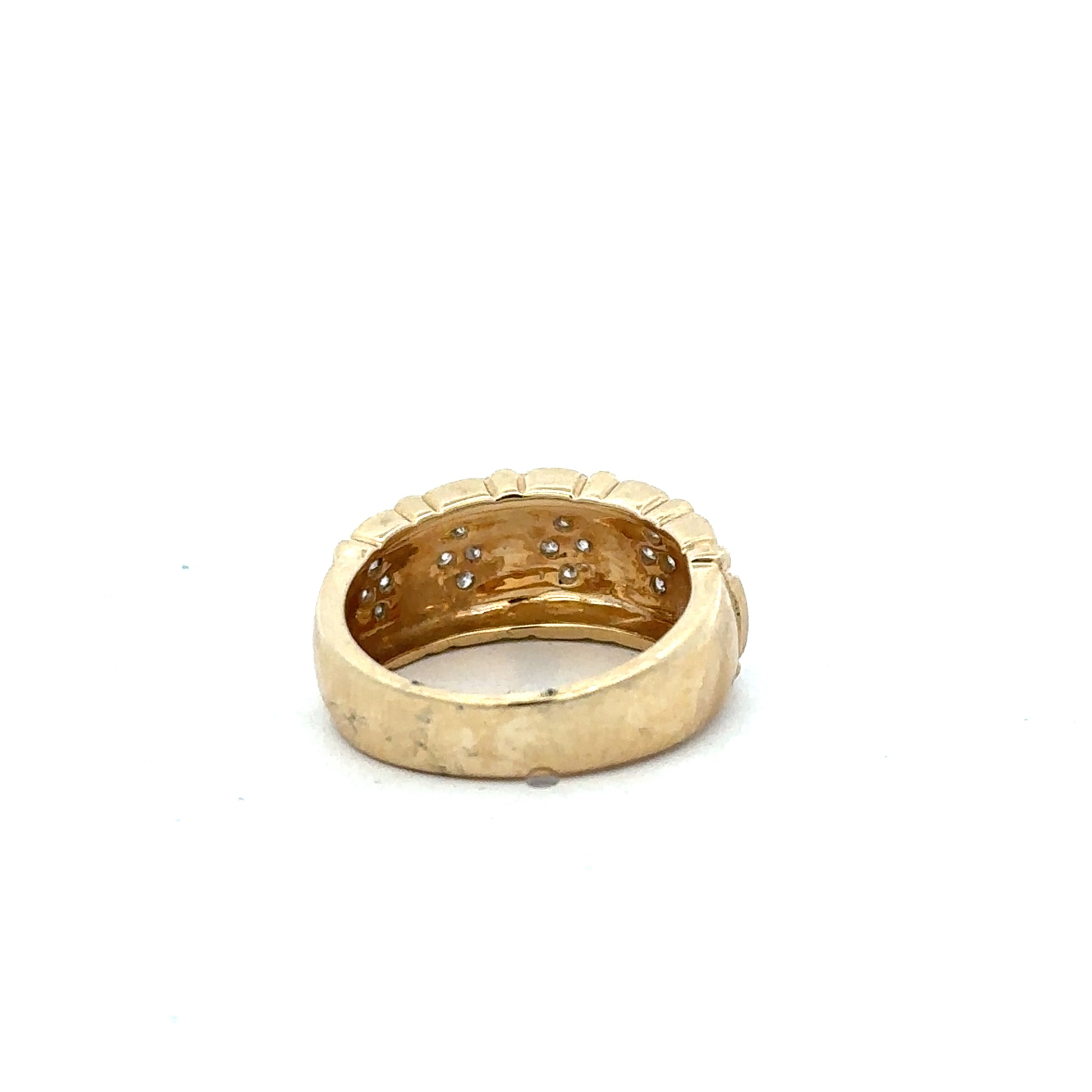 14ct yellow gold diamond ring size K1/2 with sparkling diamonds, elegant jewelry piece featuring a polished band and intricate design.
