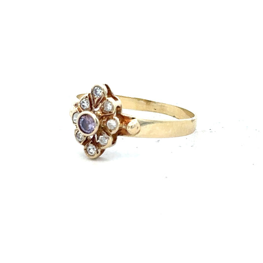 14ct yellow gold diamond ring in size L with sparkling diamonds, showcasing a elegant, unbranded jewelry design.