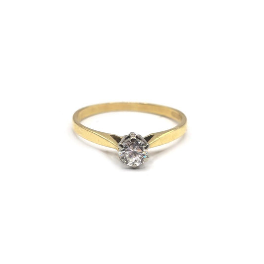14ct yellow gold diamond ring in size P with sparkling diamonds, featuring a classic and elegant design.