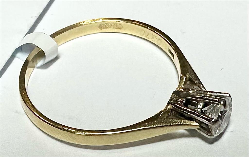 14ct yellow gold diamond ring in size P, featuring a sparkling diamond set in a classic band.