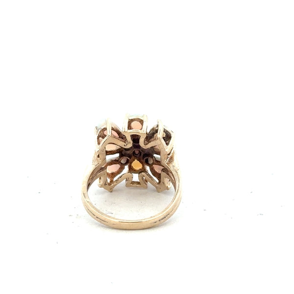 14ct yellow gold opal ring in size L1/2 with a vibrant opal gemstone, showcasing elegant jewelry design.