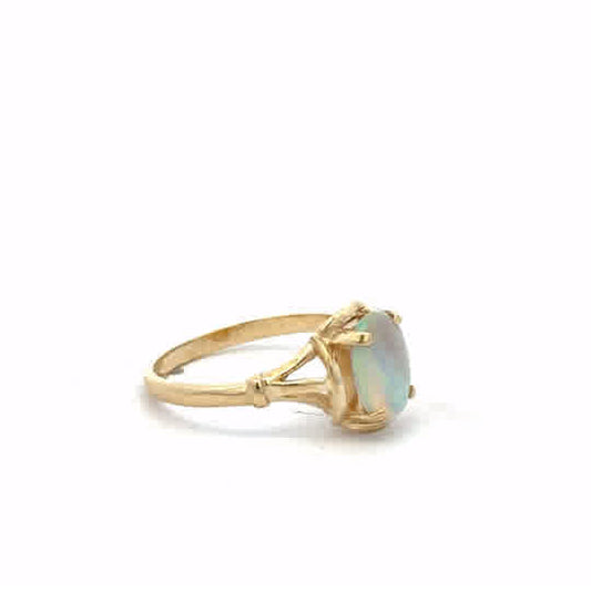 14ct yellow gold opal ring in size N featuring a vibrant opal gemstone set in a sleek gold band.