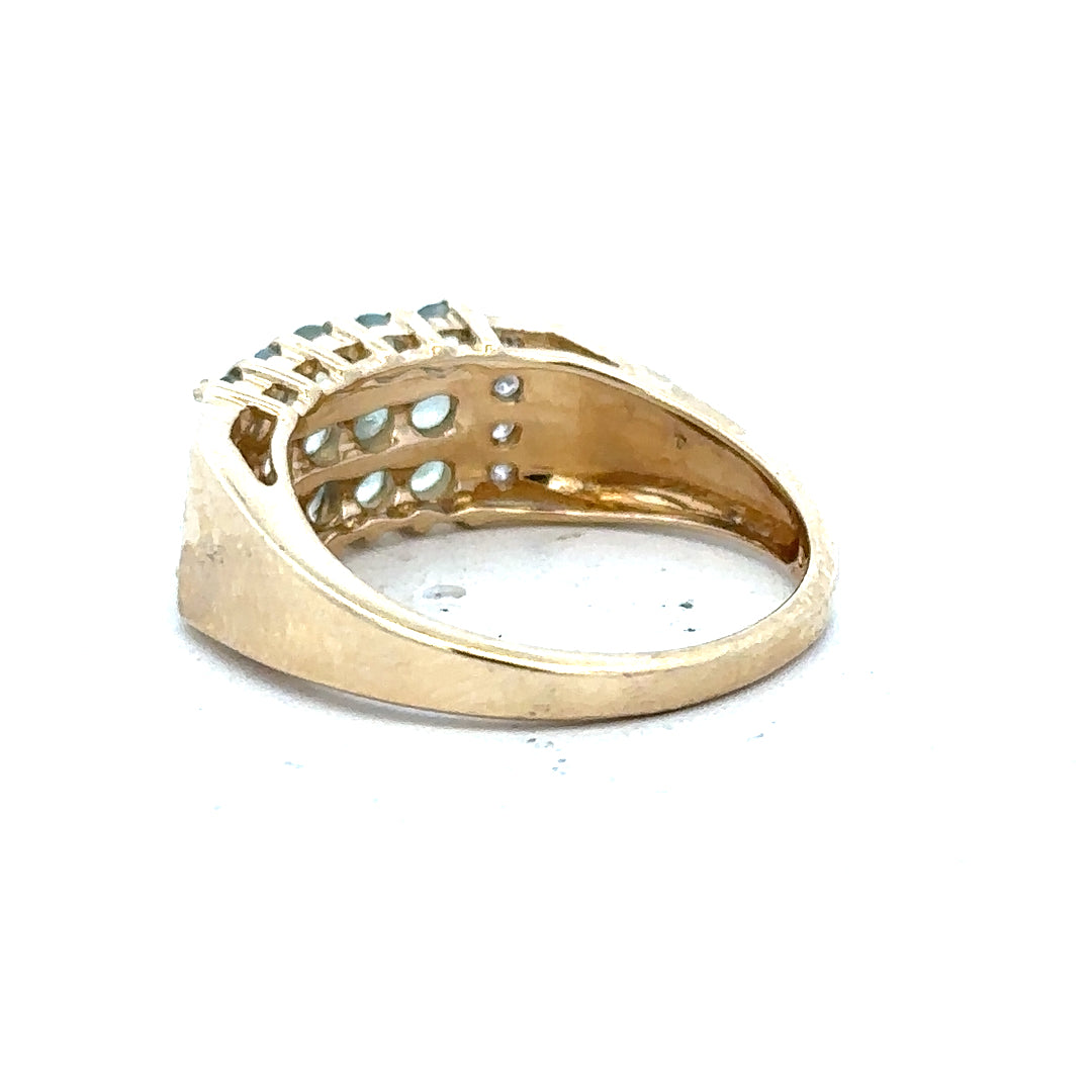 14ct yellow gold ring in size P with a smooth band, unbranded jewelry piece displayed on a neutral background.