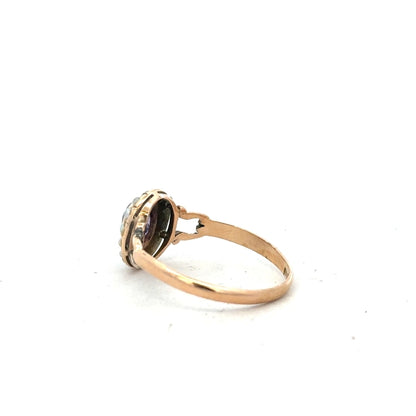 14ct yellow gold ring in size T with a smooth, polished band, unbranded for elegant jewelry wear.