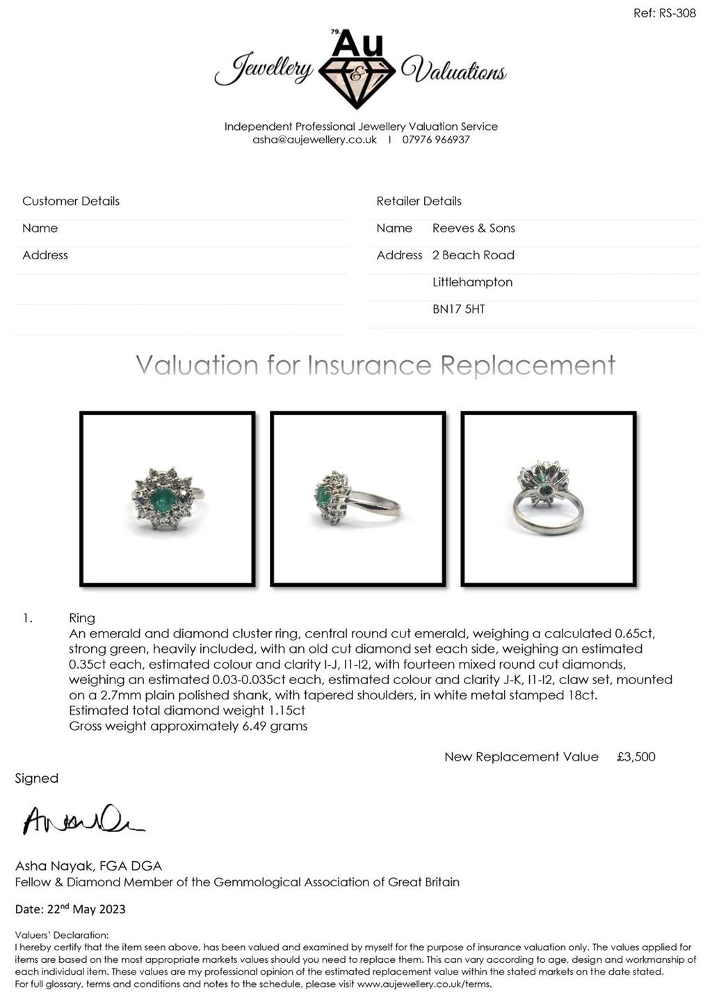 Elegant unbranded 18ct gold ring with a 0.65 carat emerald and 1.15 carat diamond accents, showcasing fine craftsmanship.
