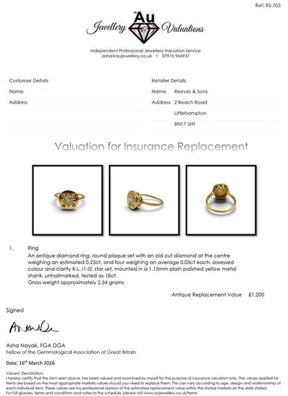 Antique 18ct yellow gold diamond ring with intricate detailing, featuring sparkling diamonds in a vintage style.