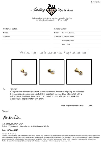 18ct diamond pendant featuring sparkling diamonds set in a delicate gold setting, unbranded jewelry accessory.