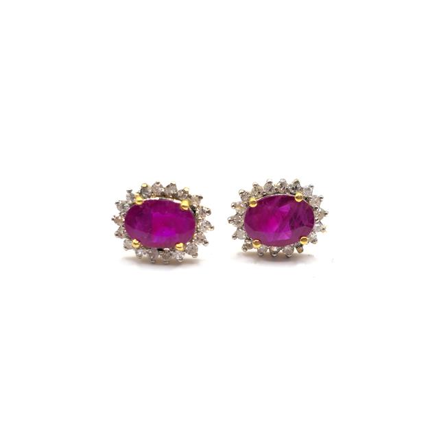 18ct ruby and diamond earrings featuring sparkling gemstones set in elegant design, unbranded jewelry for special occasions.