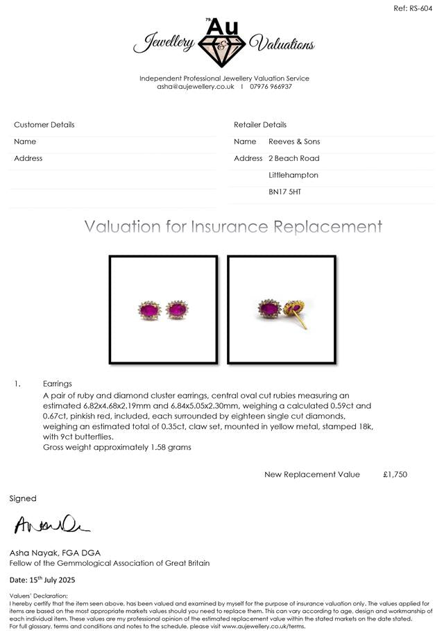 18ct ruby and diamond earrings featuring vibrant red rubies and sparkling diamonds with silver settings.