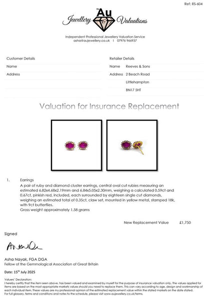 18ct ruby and diamond earrings featuring vibrant red rubies and sparkling diamonds with silver settings.