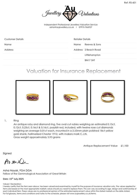 18ct ruby and diamond ring with a gold band, showcasing vibrant red rubies and sparkling diamonds in an elegant jewelry piece