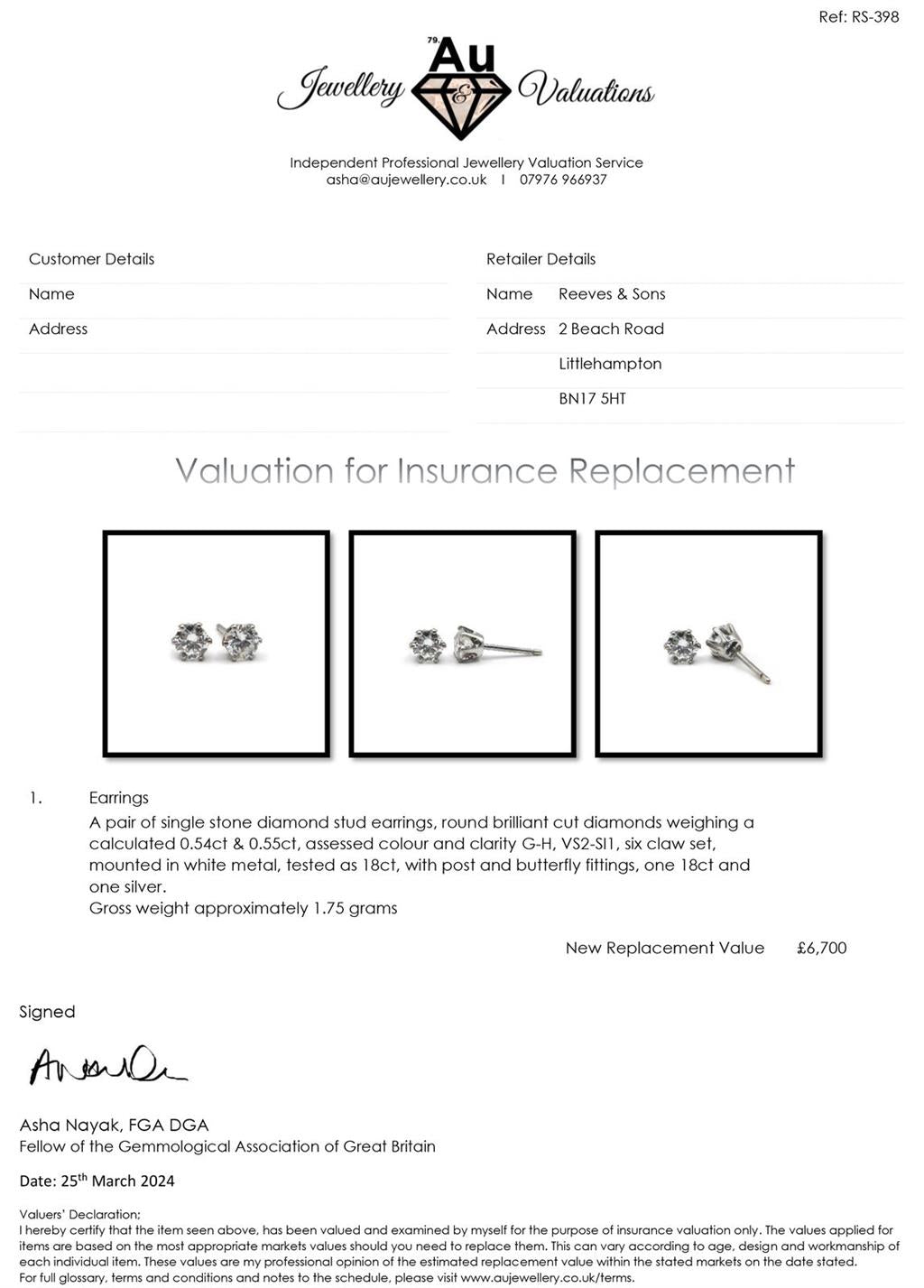18ct white gold diamond stud earrings with 1.09 carat single stone, showcasing a sparkling diamond set in elegant white gold.