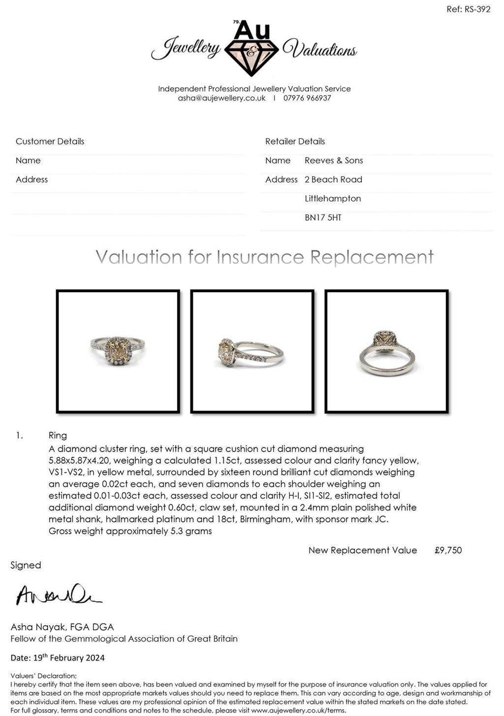 18ct white gold ring featuring a 1.15ct fancy yellow diamond and a 0.60ct diamond halo with VS1 clarity.