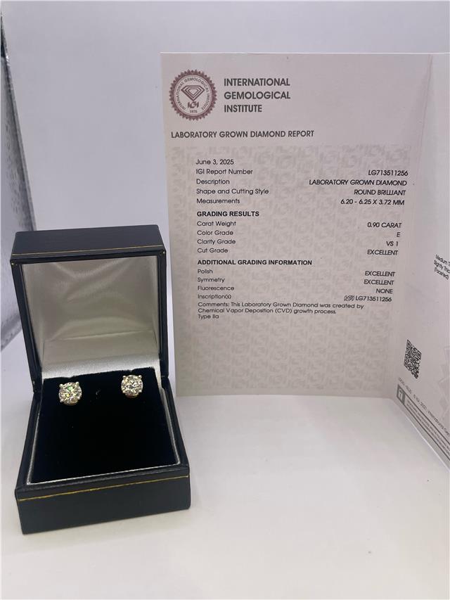 18ct white gold lab-created diamond earrings with 1.80 carats, Colour E, VS1 clarity, IGI certified, elegant jewelry design