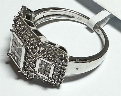 18ct white gold diamond ring with 1-carat center stone, size Q1/2, featuring a sleek and elegant design.