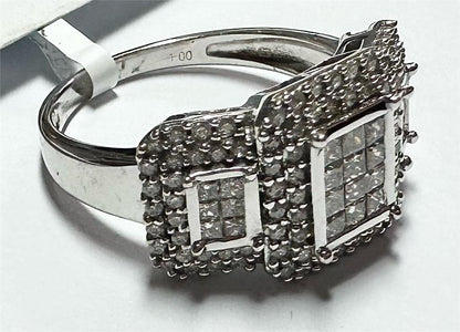 18ct white gold diamond ring with 1 carat center stone, size Q1/2, featuring a sleek, elegant design.